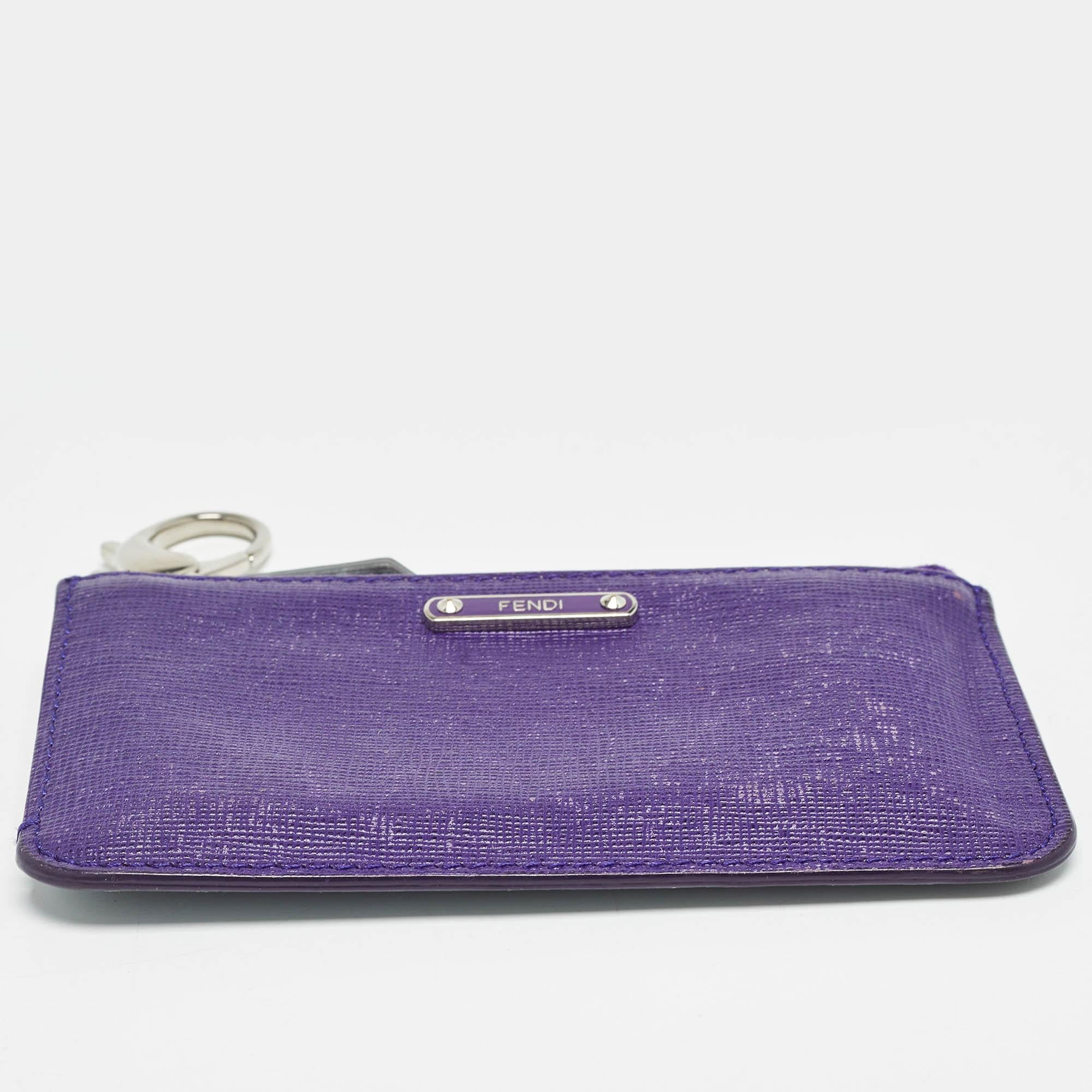 Fendi Purple/Grey Leather Zip Coin Pouch For Sale 2
