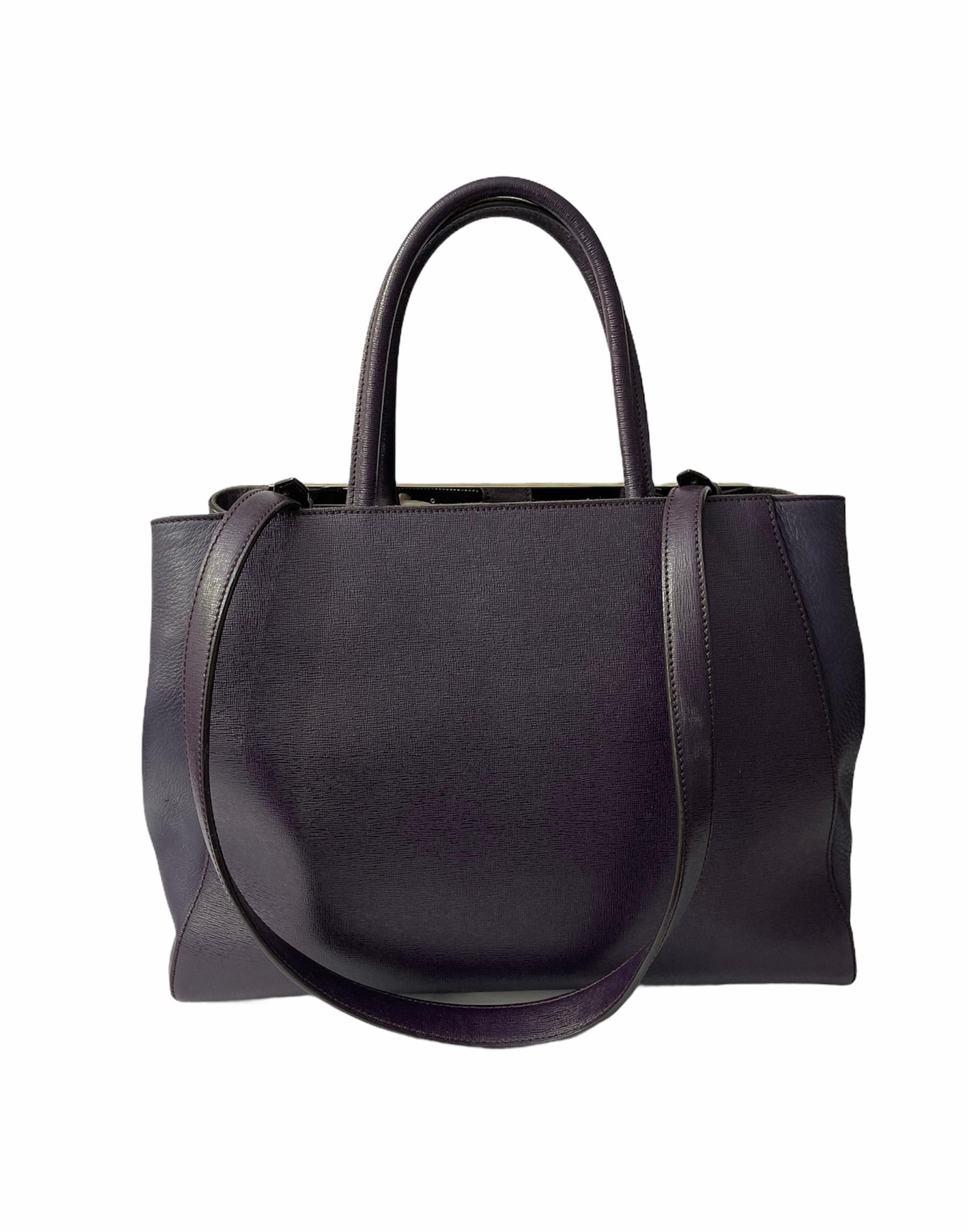 Fendi Purple Leather 2Jours Handbag In Excellent Condition In Torre Del Greco, IT