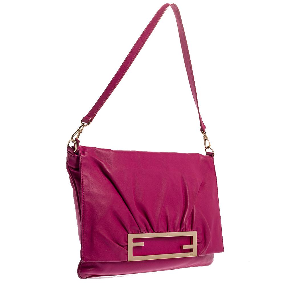 Fendi Purple Leather Cutout Flap Shoulder Bag In Good Condition In Dubai, Al Qouz 2