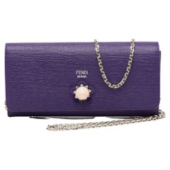 Fendi Purple Leather Flap Wallet On Chain