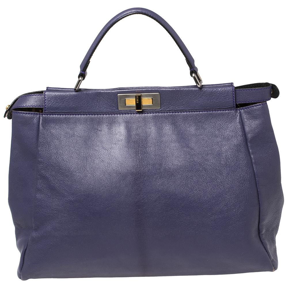 Fendi Purple Leather Large Peekaboo Top Handle Bag In Good Condition In Dubai, Al Qouz 2
