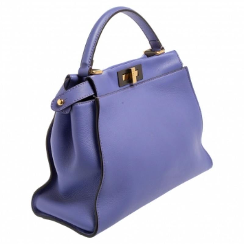 Fendi Purple Leather Medium Peekaboo Top Handle Bag For Sale 7