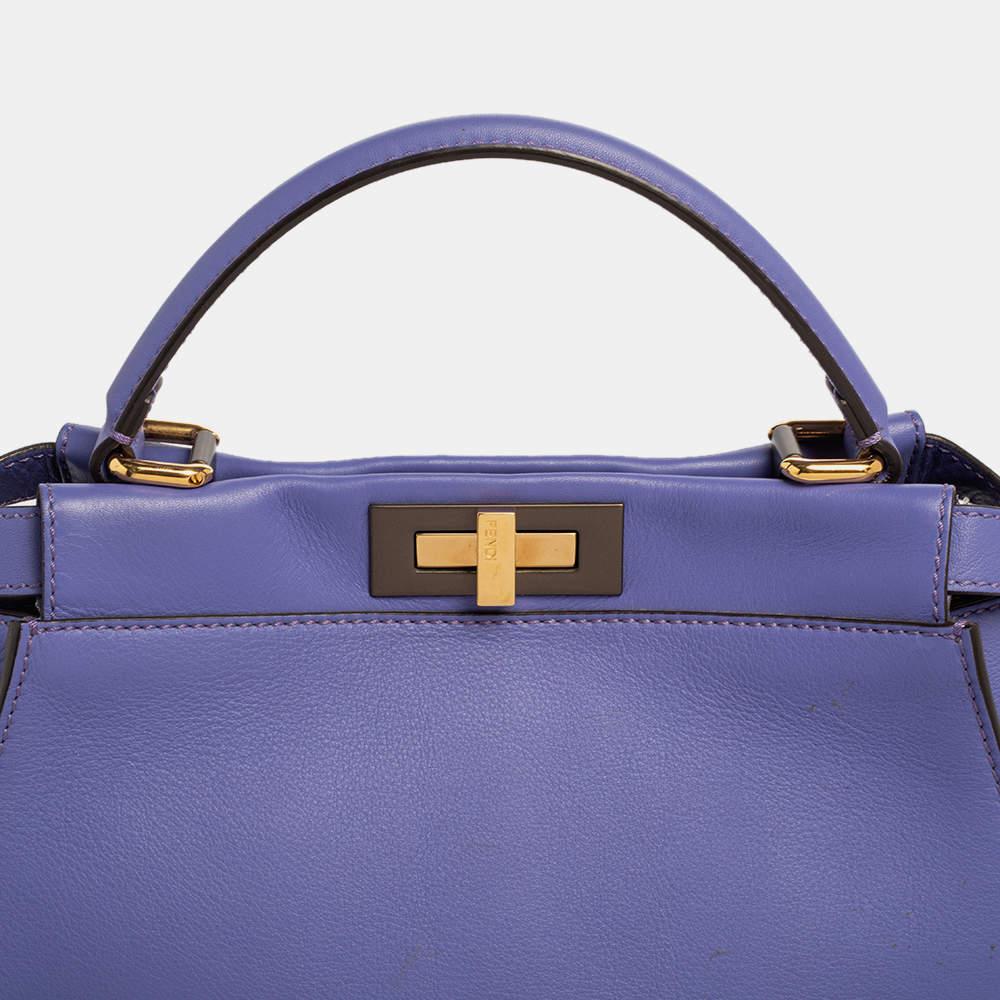 Fendi Purple Leather Medium Peekaboo Top Handle Bag For Sale 7