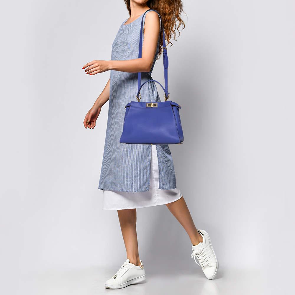 Fendi Purple Leather Medium Peekaboo Top Handle Bag In Good Condition In Dubai, Al Qouz 2