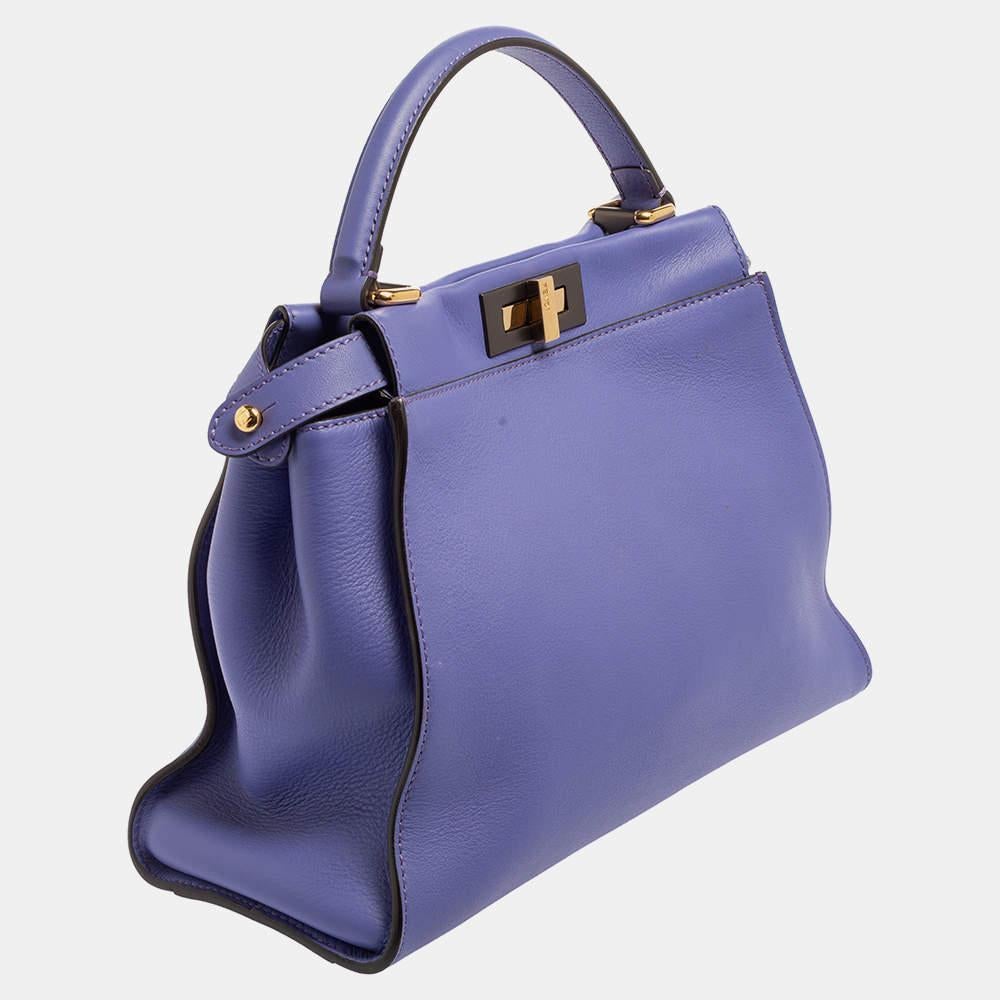 Fendi Purple Leather Medium Peekaboo Top Handle Bag For Sale 3