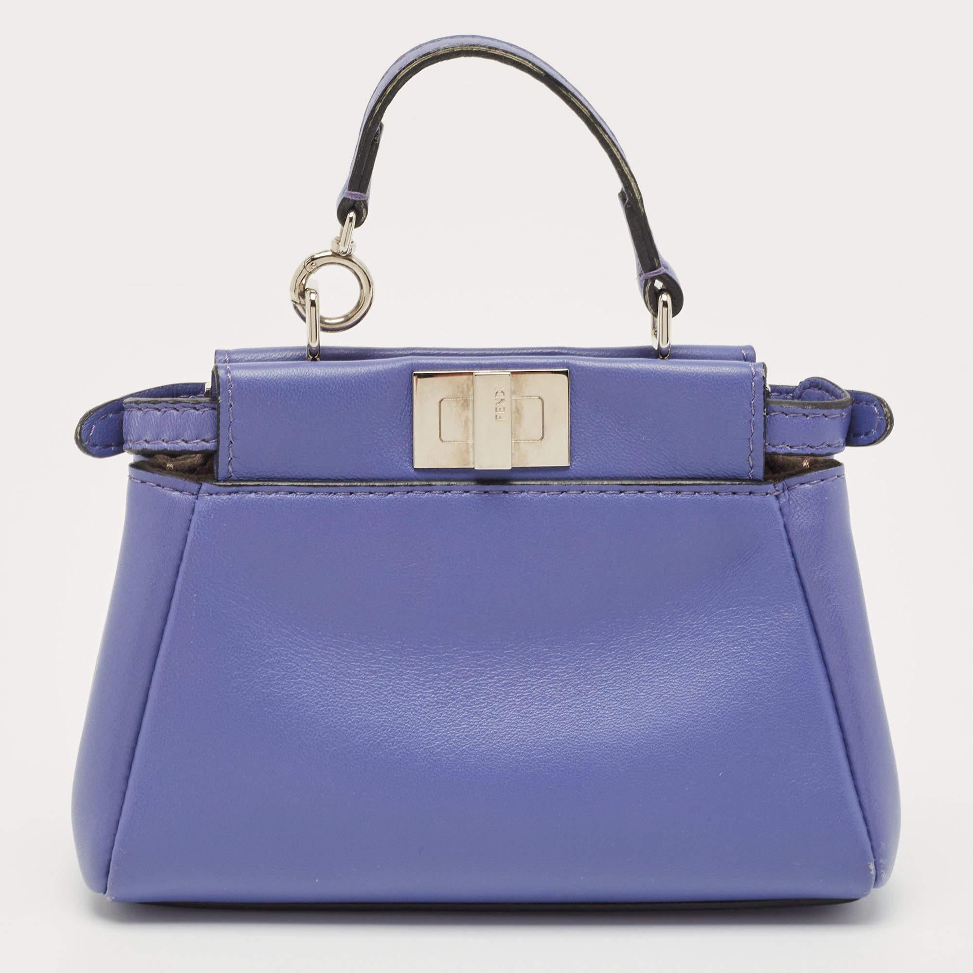Fendi Purple Leather Micro Peekaboo Crossbody Bag In Good Condition In Dubai, Al Qouz 2