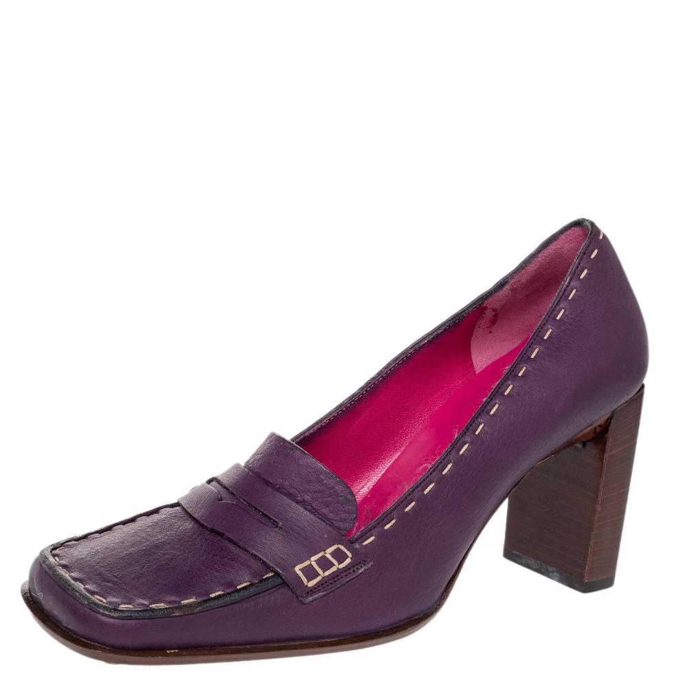 Black Fendi Purple Leather Slip on Loafers Pumps Size 37.5
