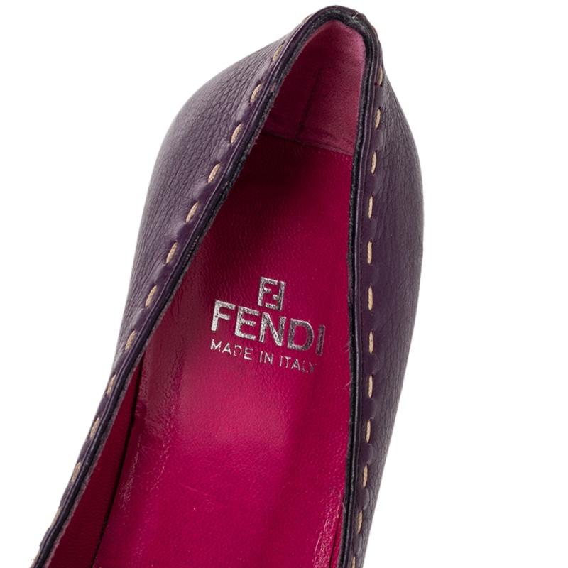 Fendi Purple Leather Slip on Loafers Pumps Size 37.5 In Good Condition In Dubai, Al Qouz 2