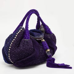 Fendi Purple Mesh Velvet and Alligator Pearl Embellished Spy Hobo