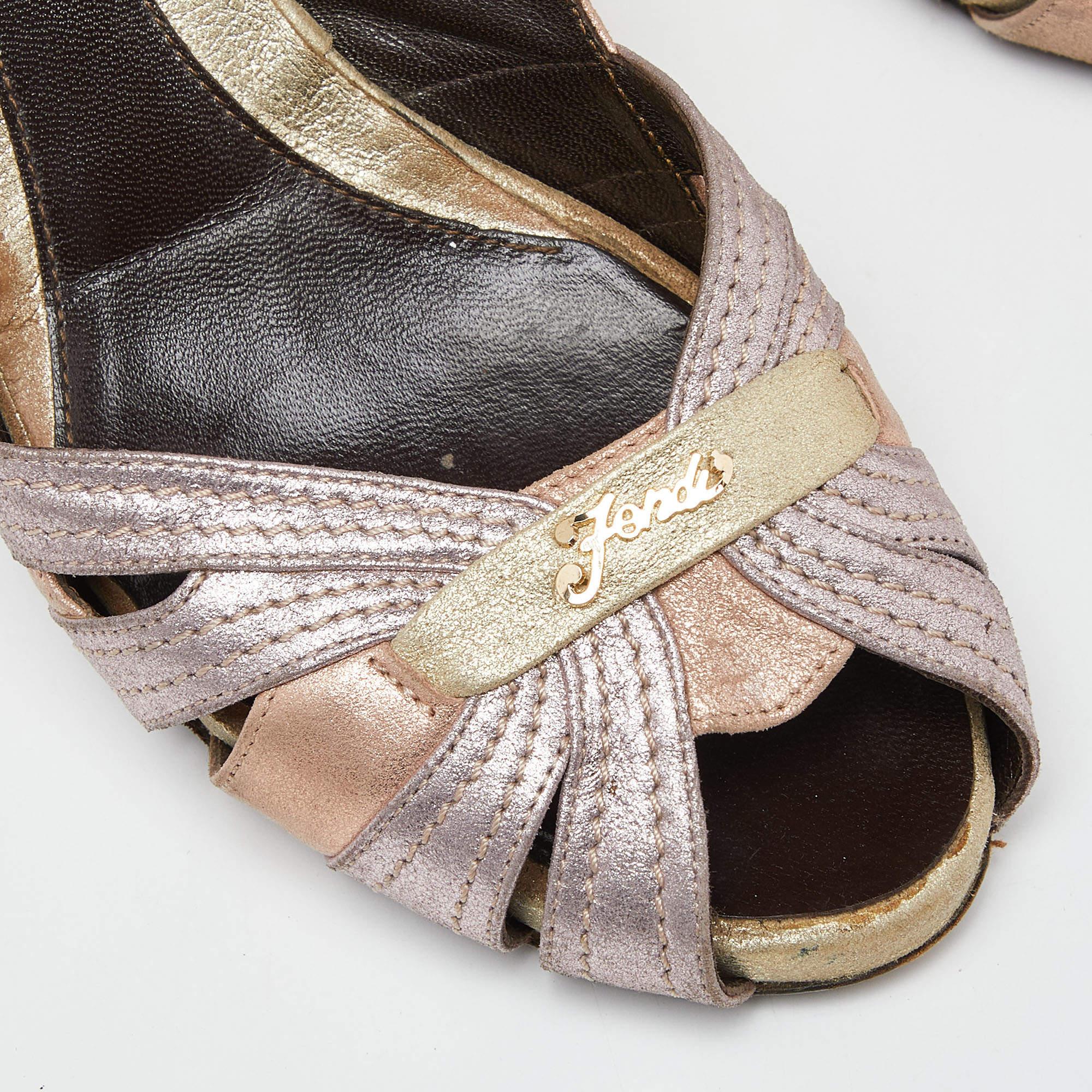 Fendi Purple Multicolor Glitter Leather Cut Out Slingback Sandals Size 39.5 3