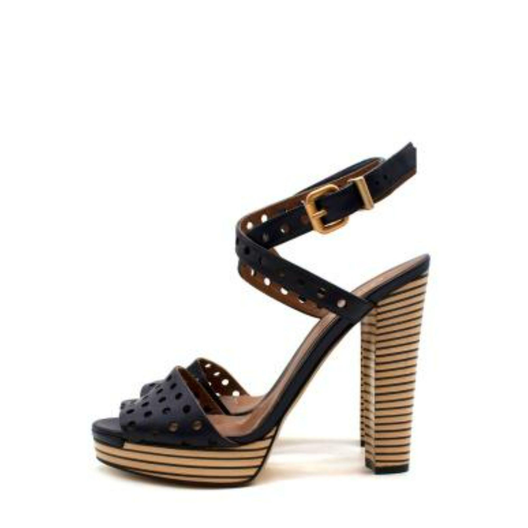 Fendi Purple Perforated Leather Heeled Sandals For Sale 5