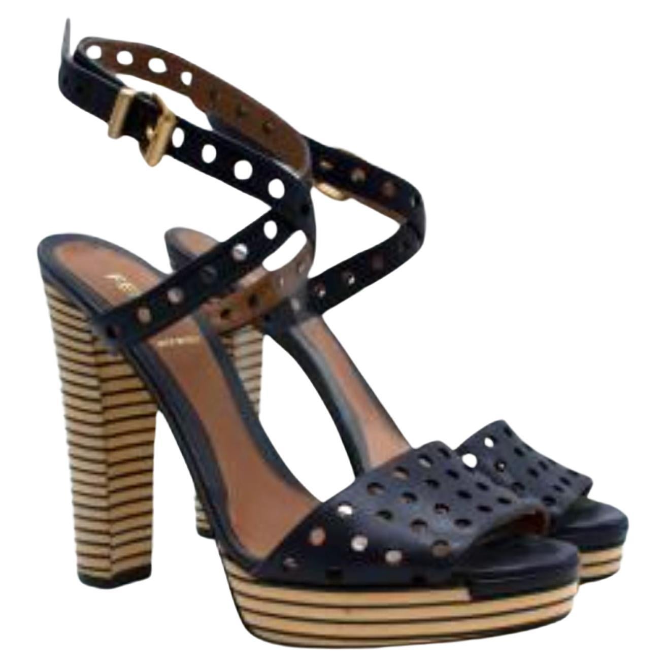 Fendi Purple Perforated Leather Heeled Sandals For Sale