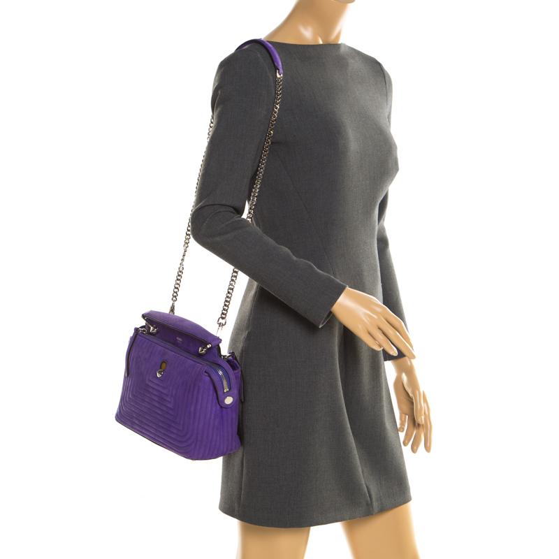 Fendi Purple Quilted Nubuck Leather Dotcom Click Shoulder Bag In Good Condition In Dubai, Al Qouz 2