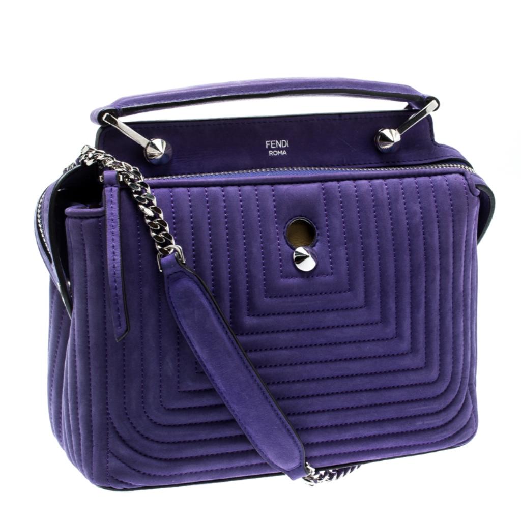 Fendi Purple Quilted Nubuck Leather Dotcom Click Shoulder Bag In Good Condition In Dubai, Al Qouz 2