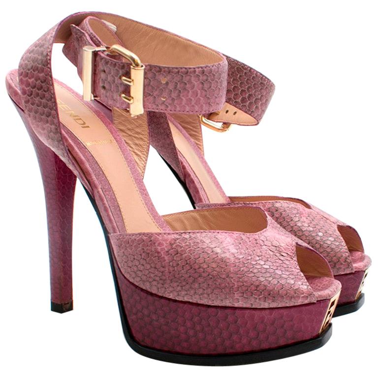 Fendi Purple Snakeskin Platform Sandals - Size UK4, US7.5, FR38.5 For Sale