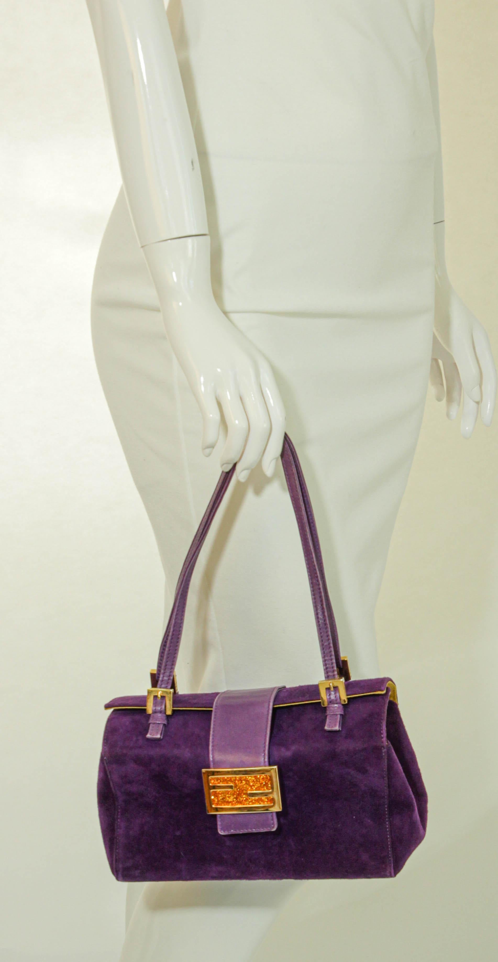 Fendi Purple Suede Baguette Shoulder Bag For Sale 6