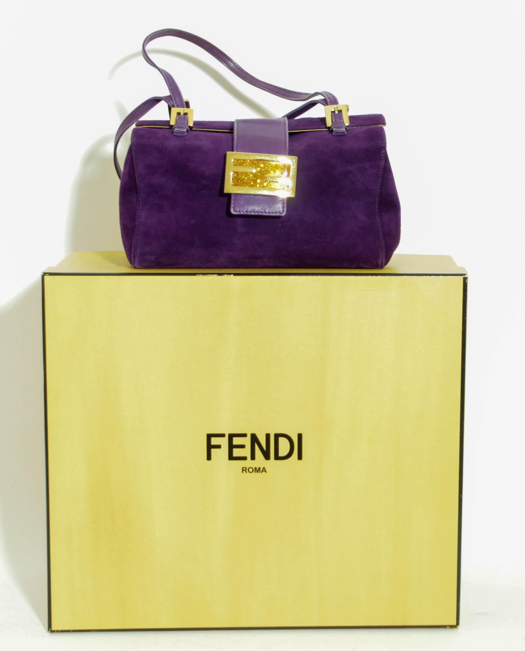 Fendi Purple Suede Baguette Shoulder Bag For Sale 7