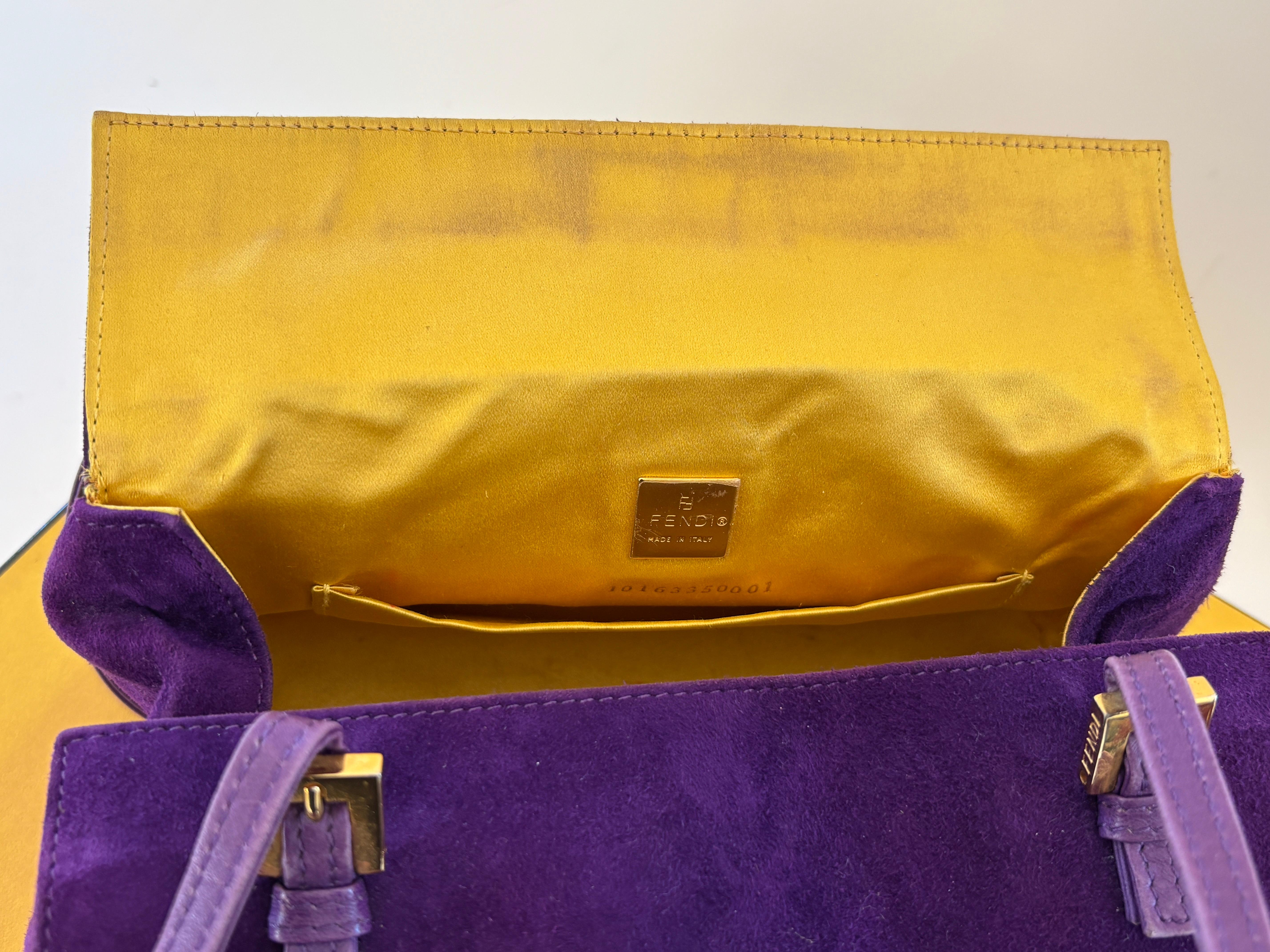 Fendi Purple Suede Baguette Shoulder Bag For Sale 9