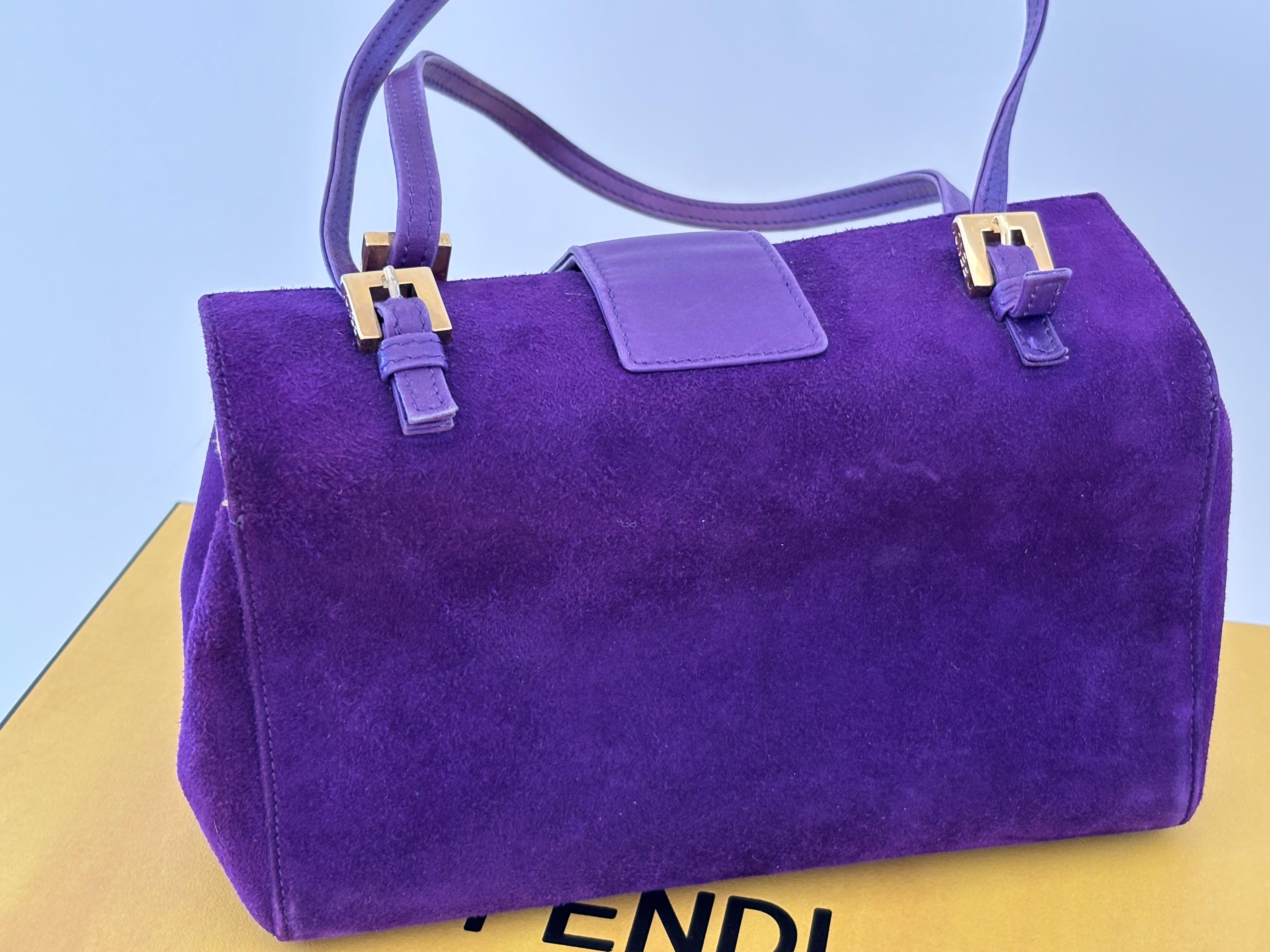 Fendi Purple Suede Baguette Shoulder Bag For Sale 13
