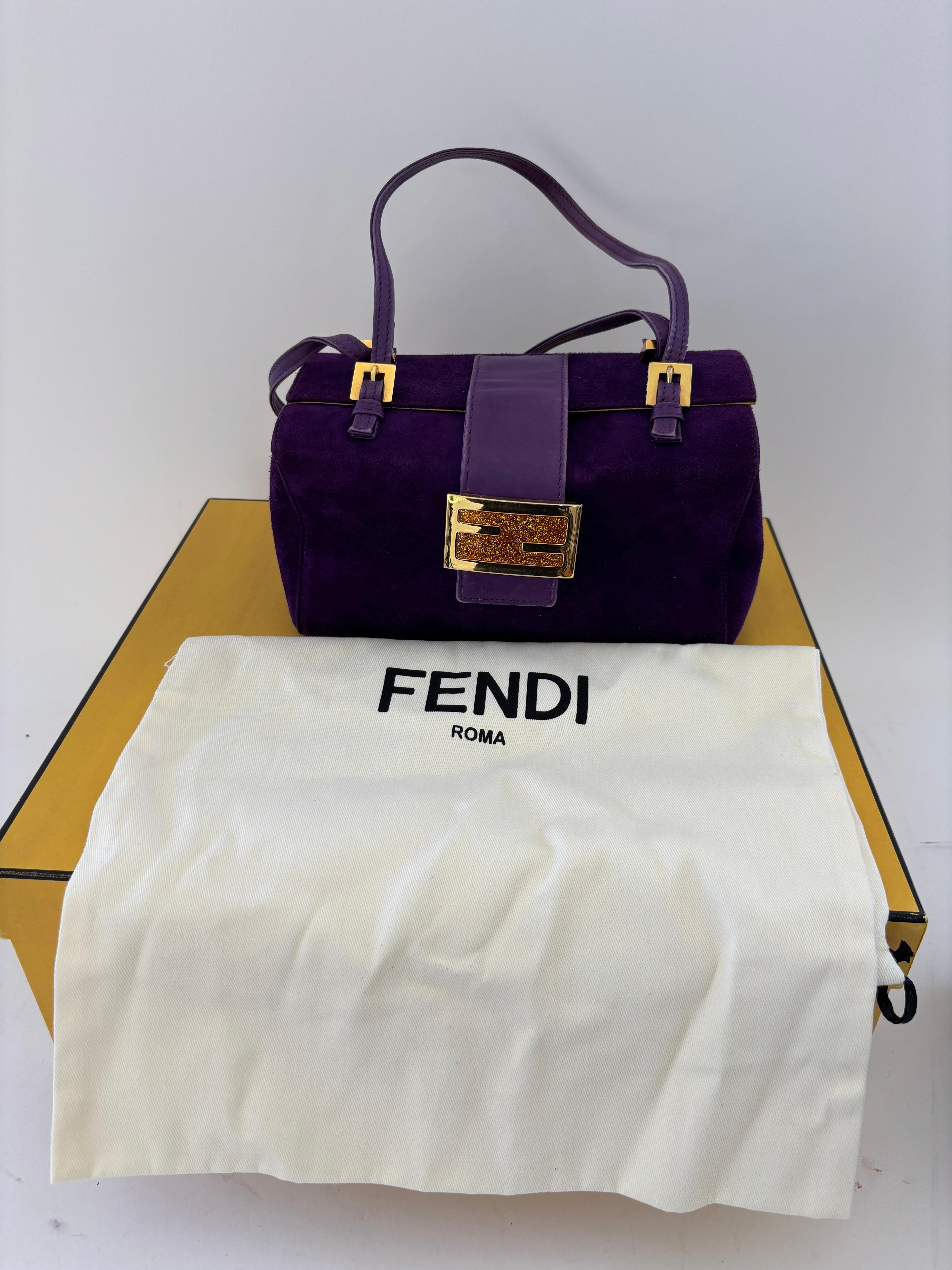 Fendi Purple Suede Baguette Shoulder Bag For Sale 14