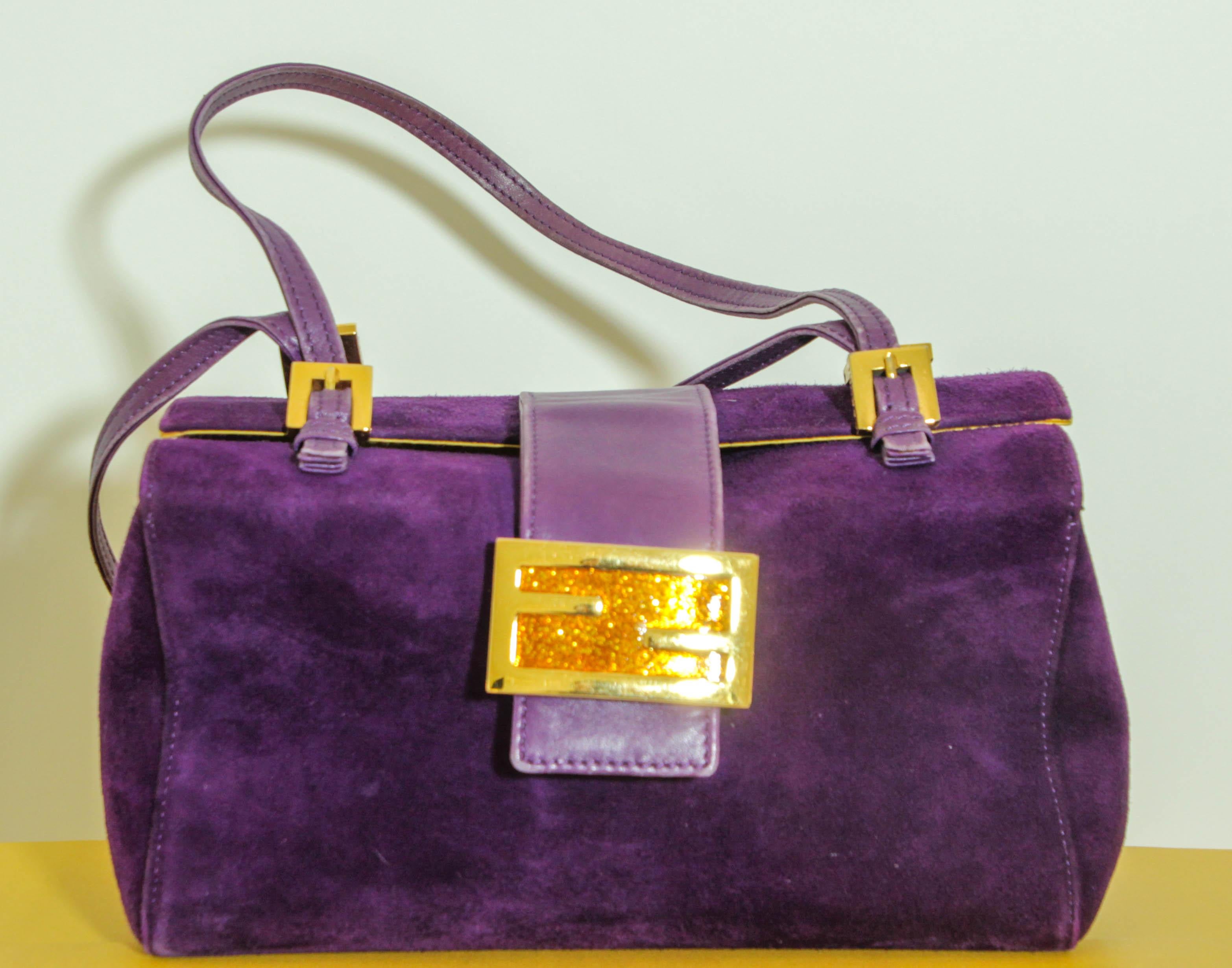 Black Fendi Purple Suede Baguette Shoulder Bag For Sale