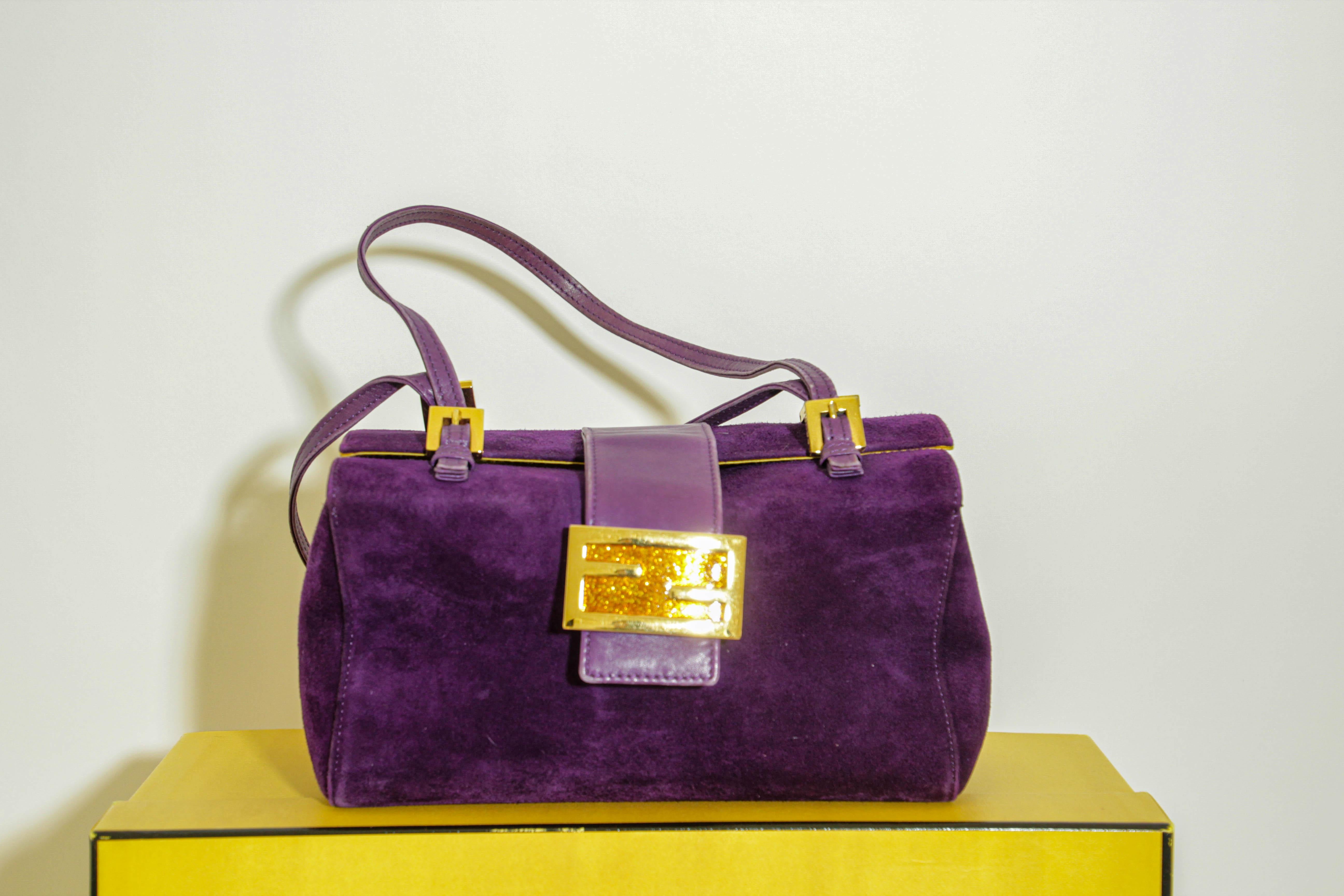 Fendi Purple Suede Baguette Shoulder Bag In Good Condition For Sale In North Hollywood, CA