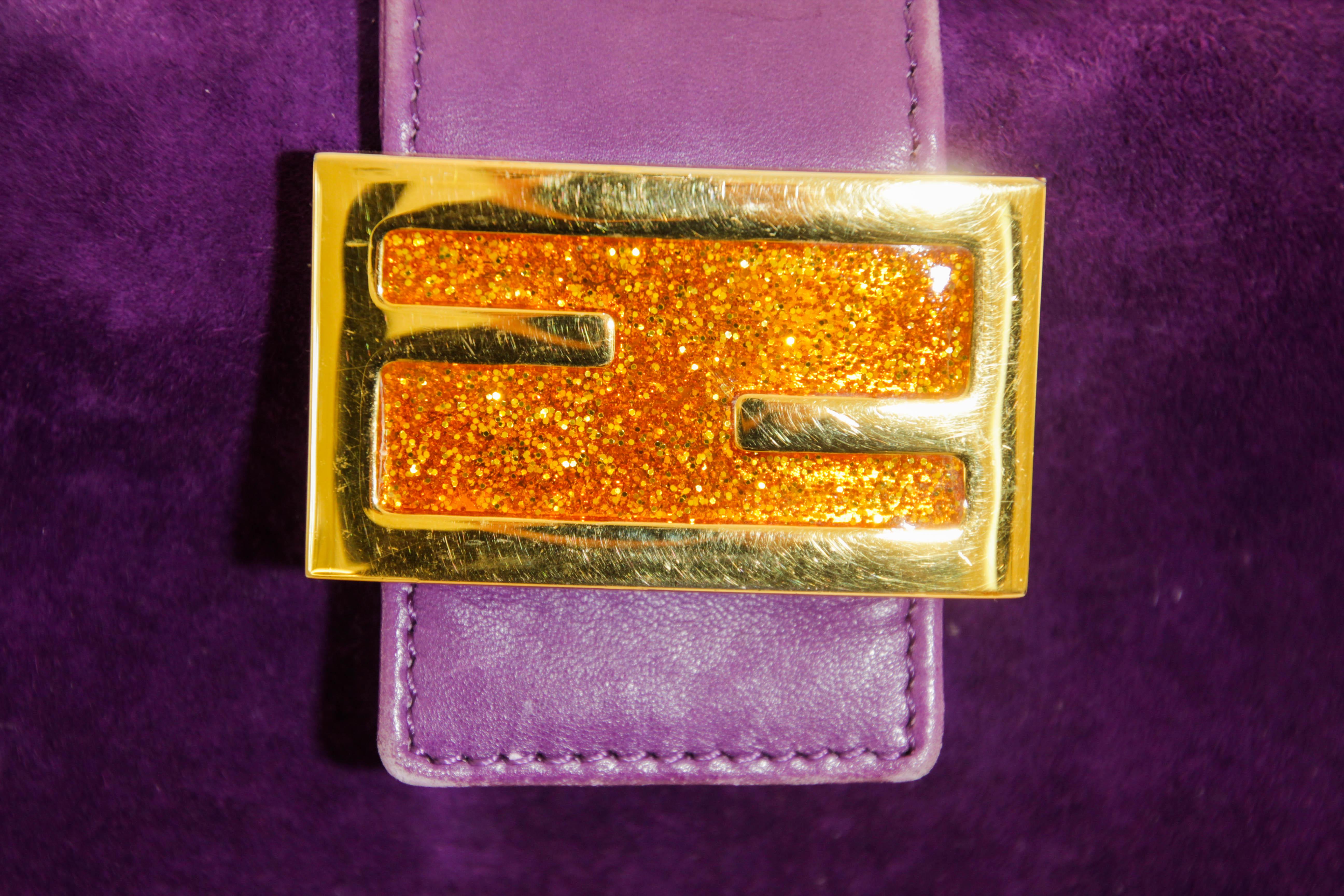 Fendi Purple Suede Baguette Shoulder Bag For Sale 3
