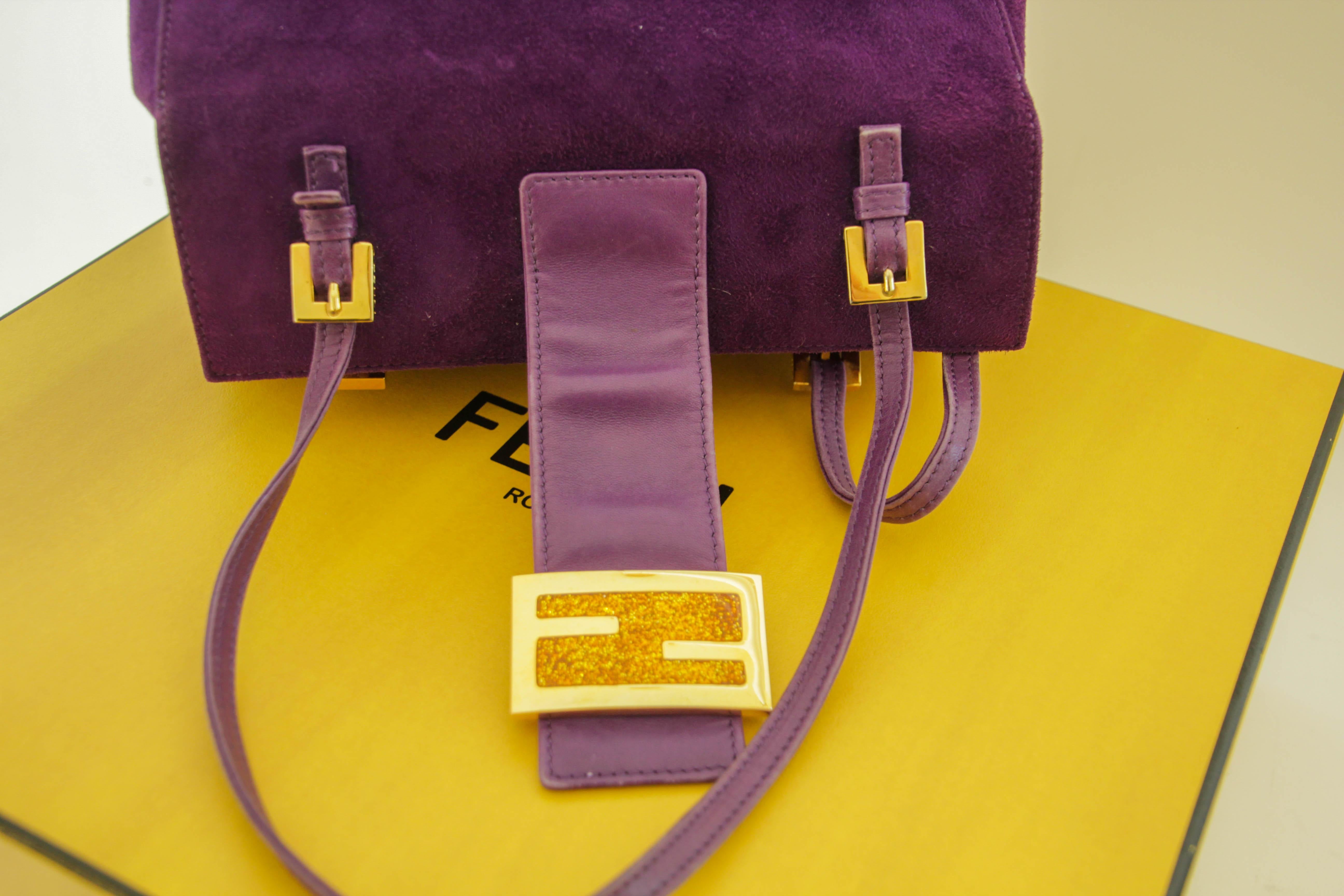 Fendi Purple Suede Baguette Shoulder Bag For Sale 4