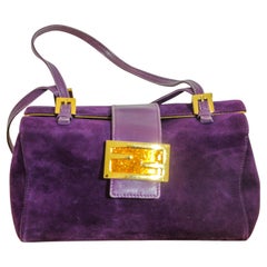 Fendi Purple Suede Baguette Shoulder Bag