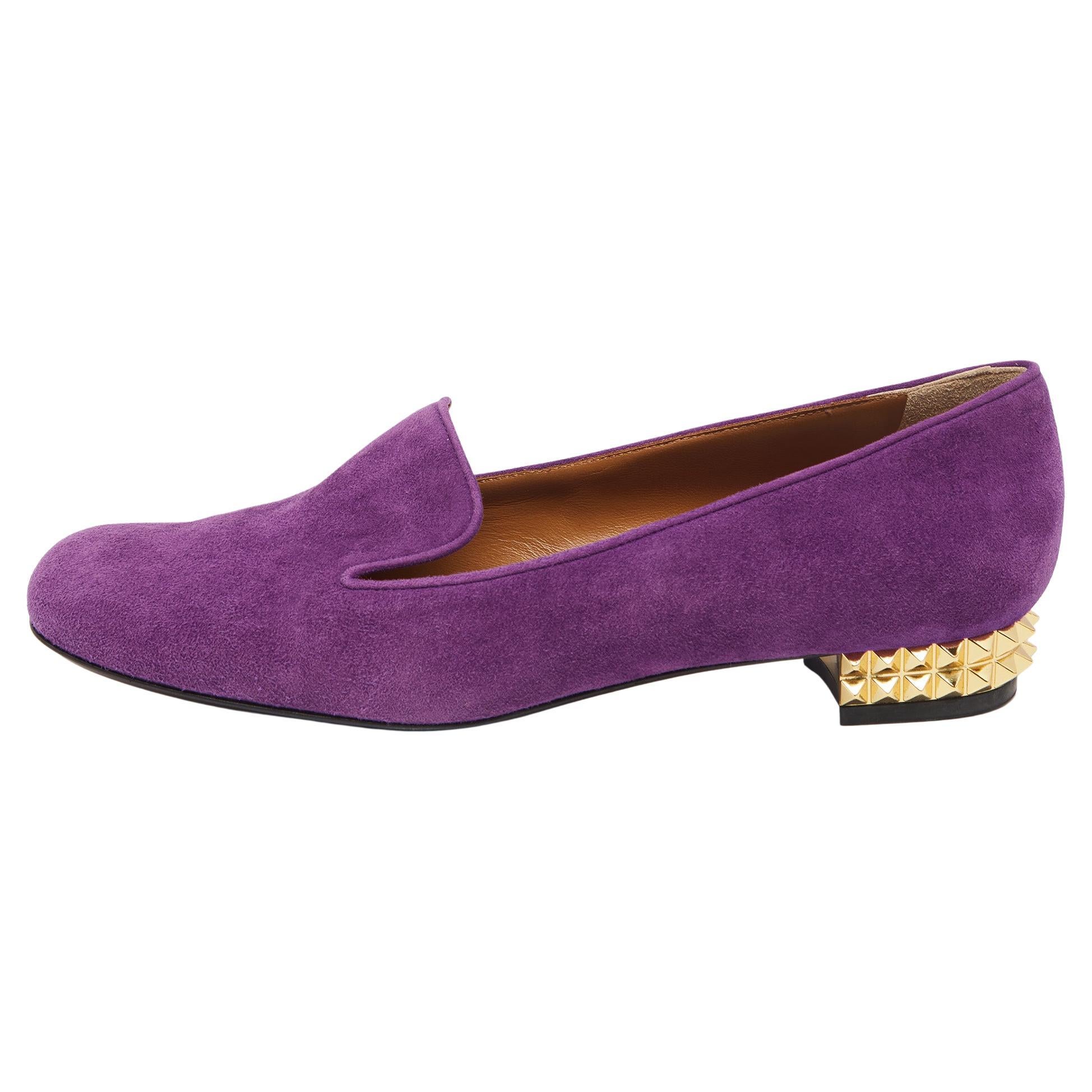 Fendi Purple Suede Studded Heel Smoking Slippers Size 39