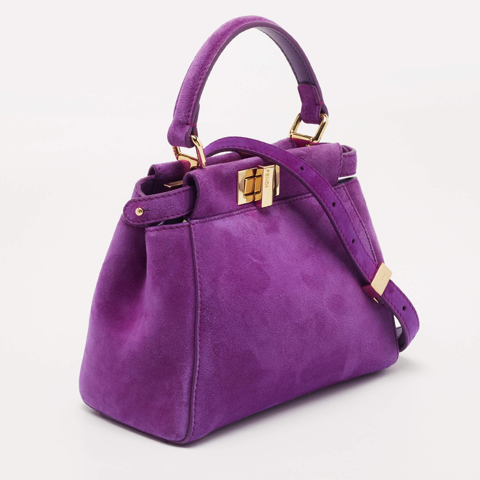 Women's Fendi Purple Suede XS Peekaboo Top Handle Bag