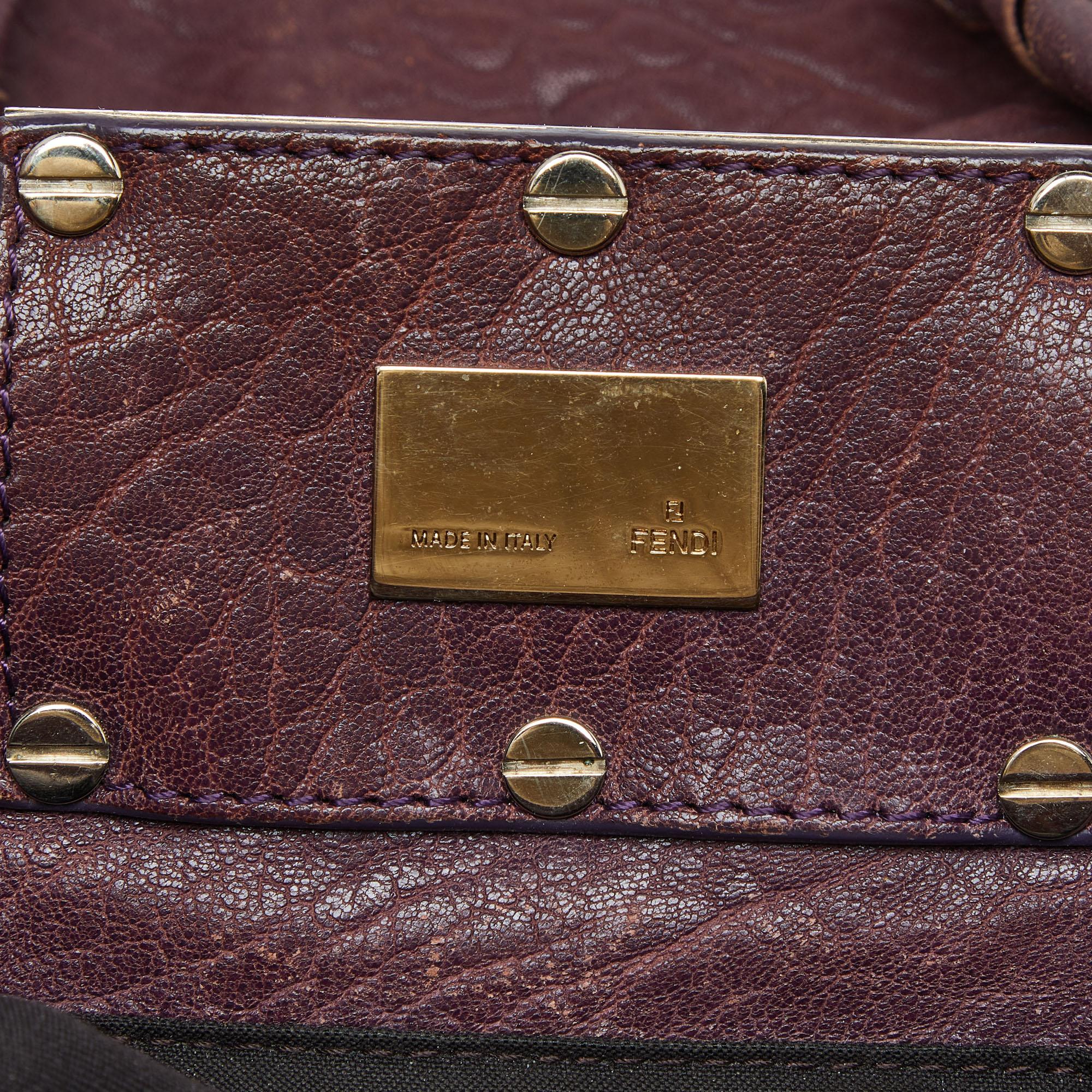 Fendi Purple Textured Leather Large Mia Hobo For Sale 1