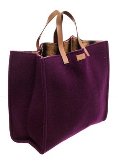 Fendi Purple Tote Bag with gold-tone hardware, trim leather, leather lining