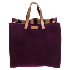 Fendi Purple Tote Bag with gold-tone hardware, trim leather, leather lining