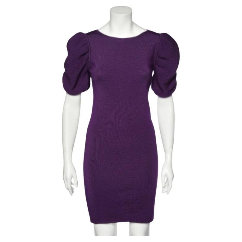Fendi - Vestito con maniche a sbuffo in lana viola - S in vendita