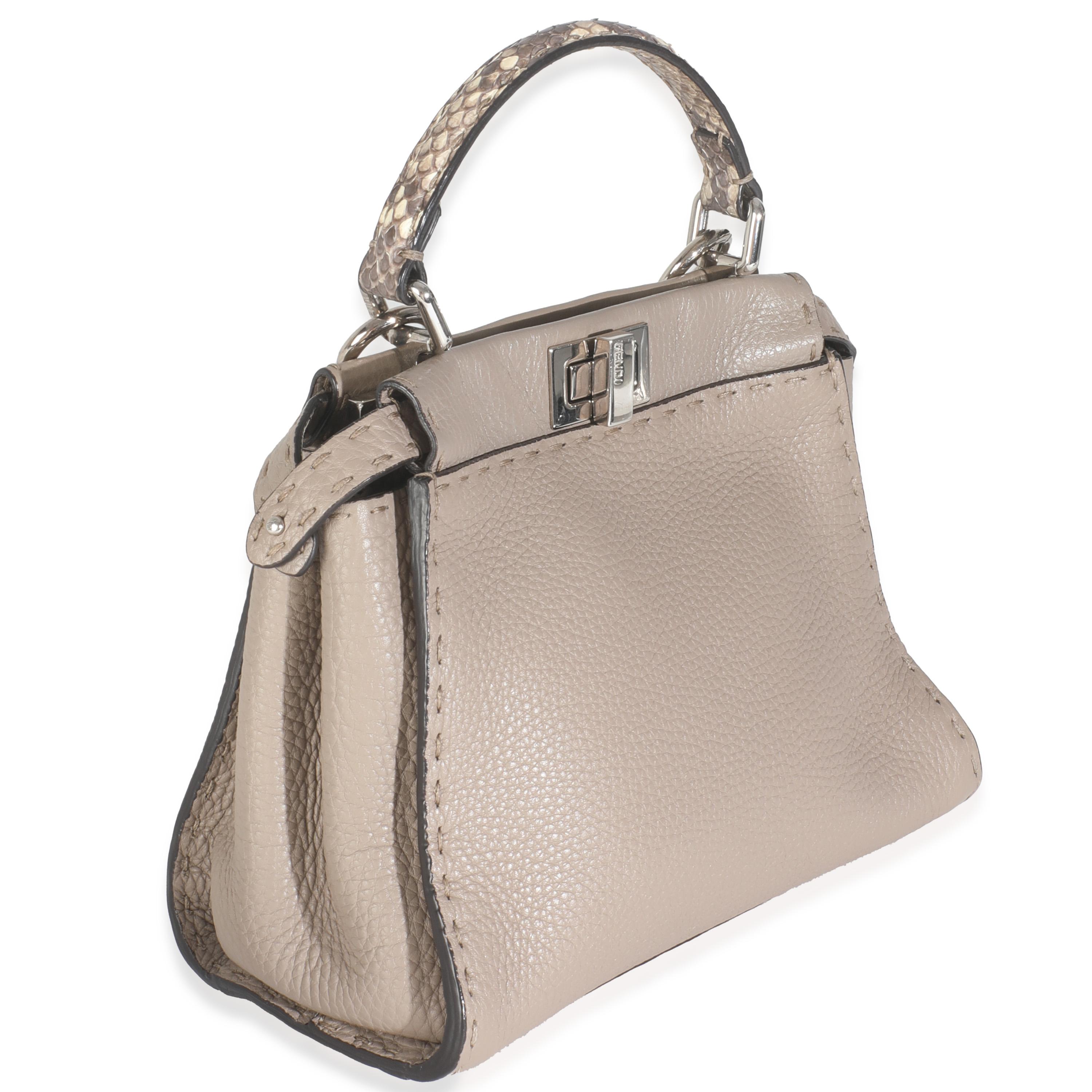 Beige Fendi Pitone Grigio Pelle di Vitello Selleria Mini Peekaboo