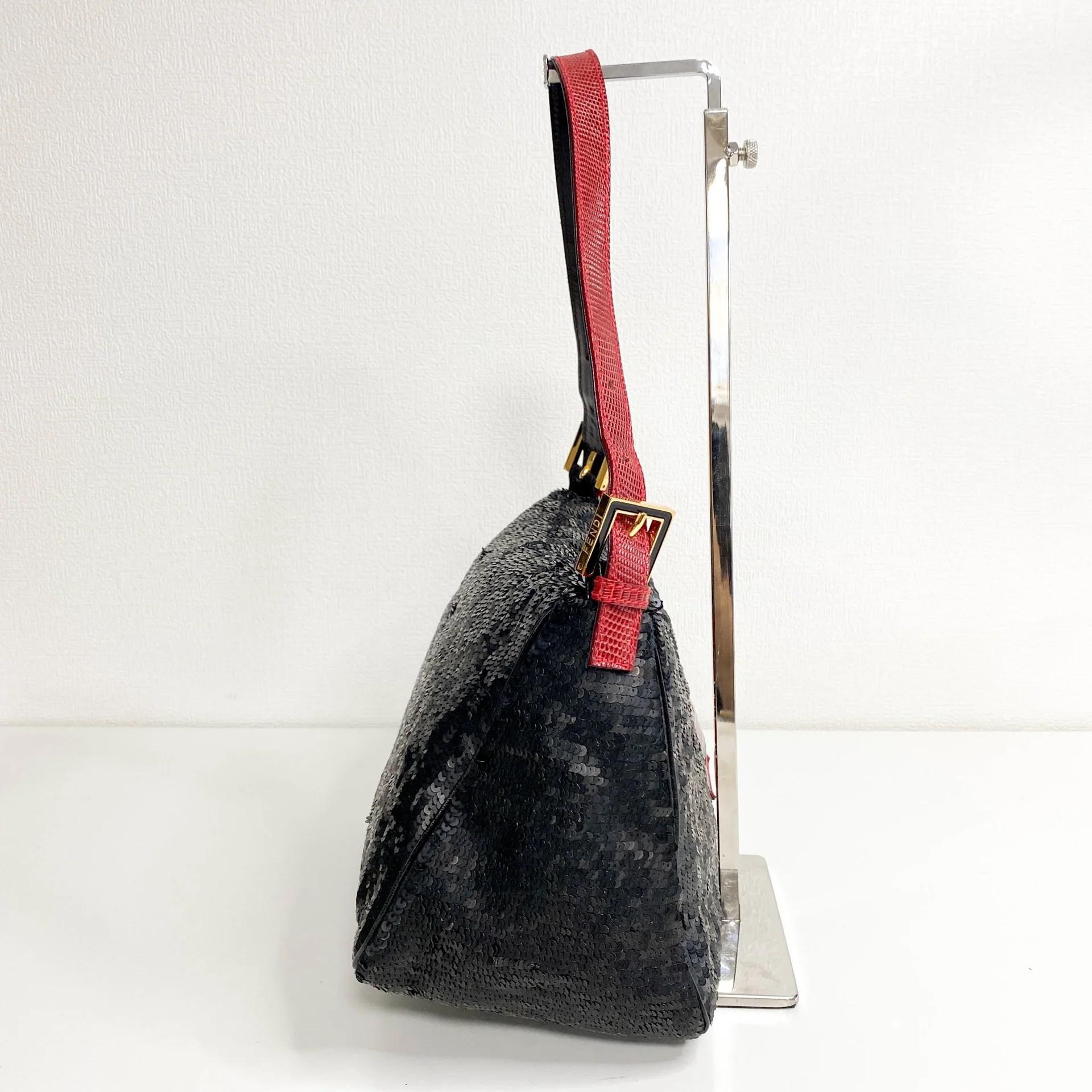 Black Fendi Python Sequin Mama Baguette Bag Small