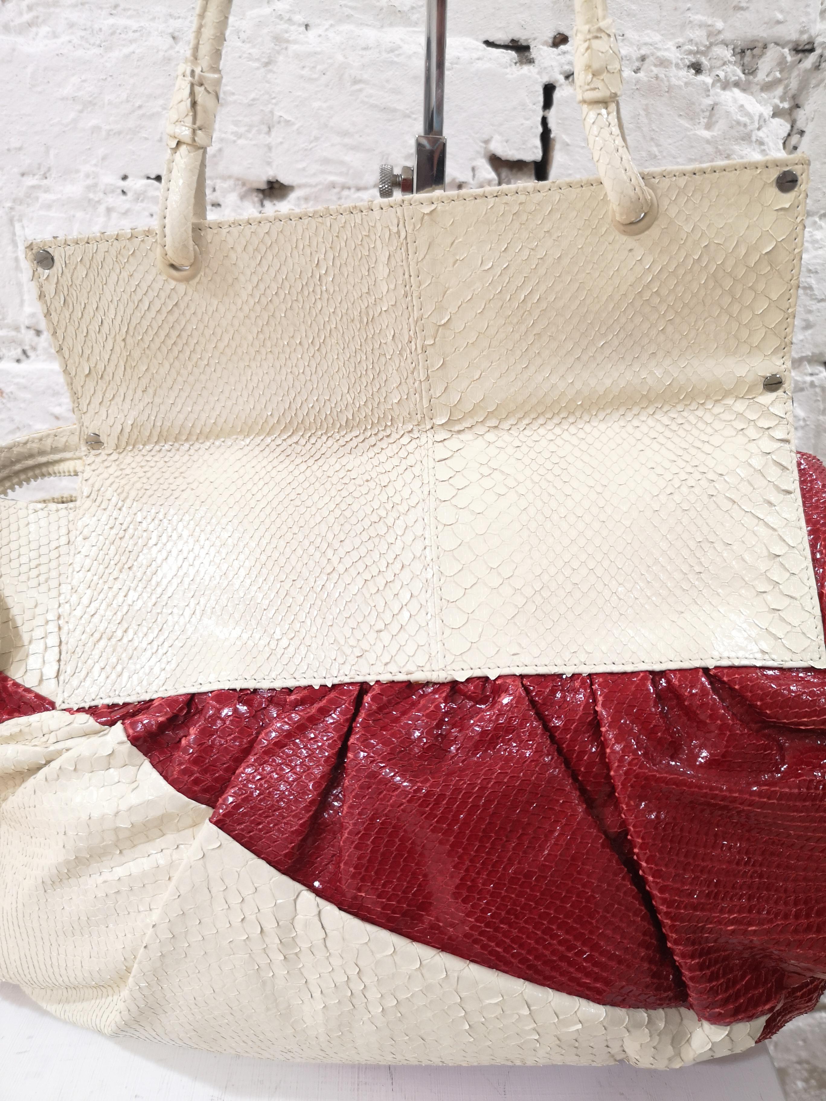 Women's or Men's Fendi python skin cream and red shoulder bag