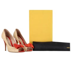 Fendi Raffia Peep-Toe Pumps With A Patent Leather Bow