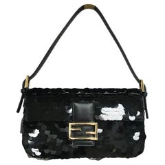 FENDI RARE black Sequin Classic baguette bag 1997 with Gold Hardware