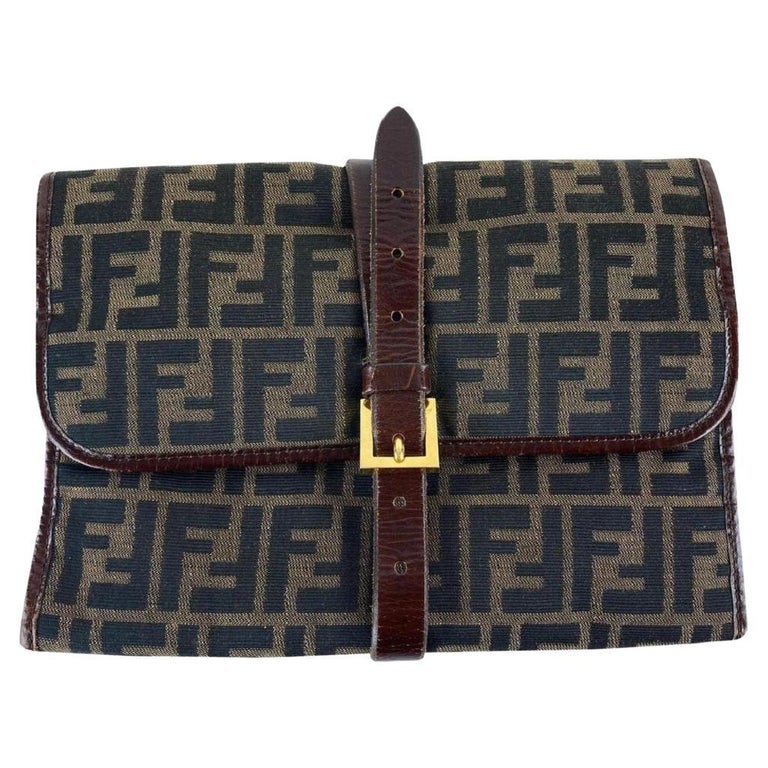 Vintage Fendi Clutch Handbag Zucchino FF Logo Pattern Bag Pouch Travel  Cosmetic