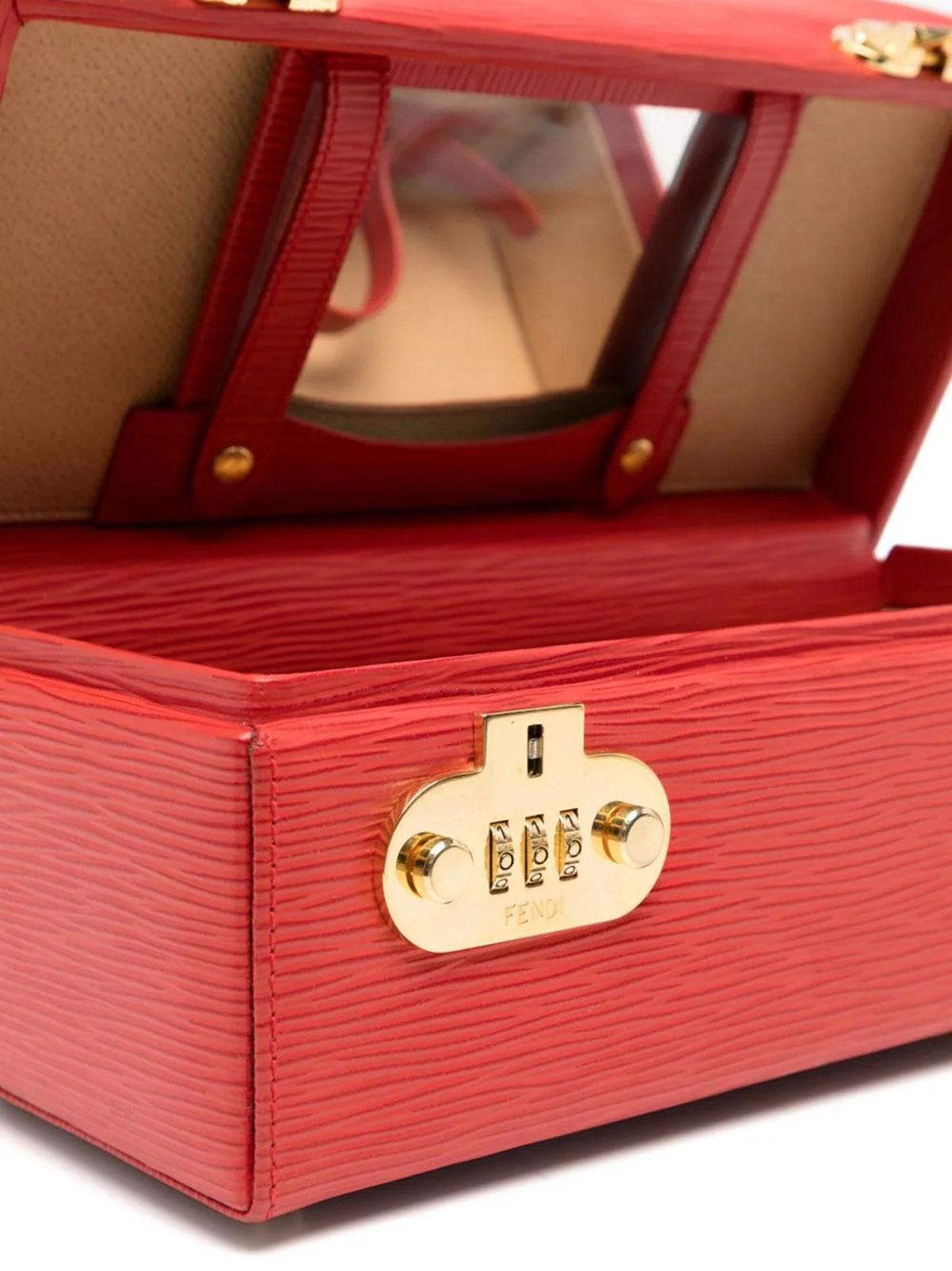 Fendi Rare Vintage 90's Red Epi Leather Top Handle Vanity Train Case In Excellent Condition For Sale In Miami, FL