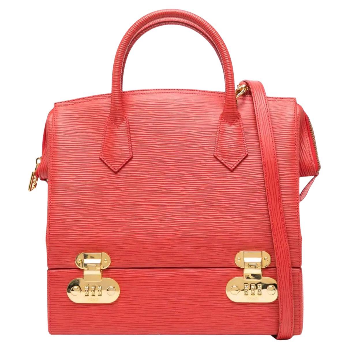 Fendi Rare Vintage 90's Red Epi Leather Top Handle Vanity Train Case