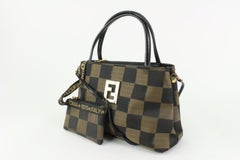 Fendi Rare Vintage Brown Checker Box 2way Tote with Pouch 1220f41