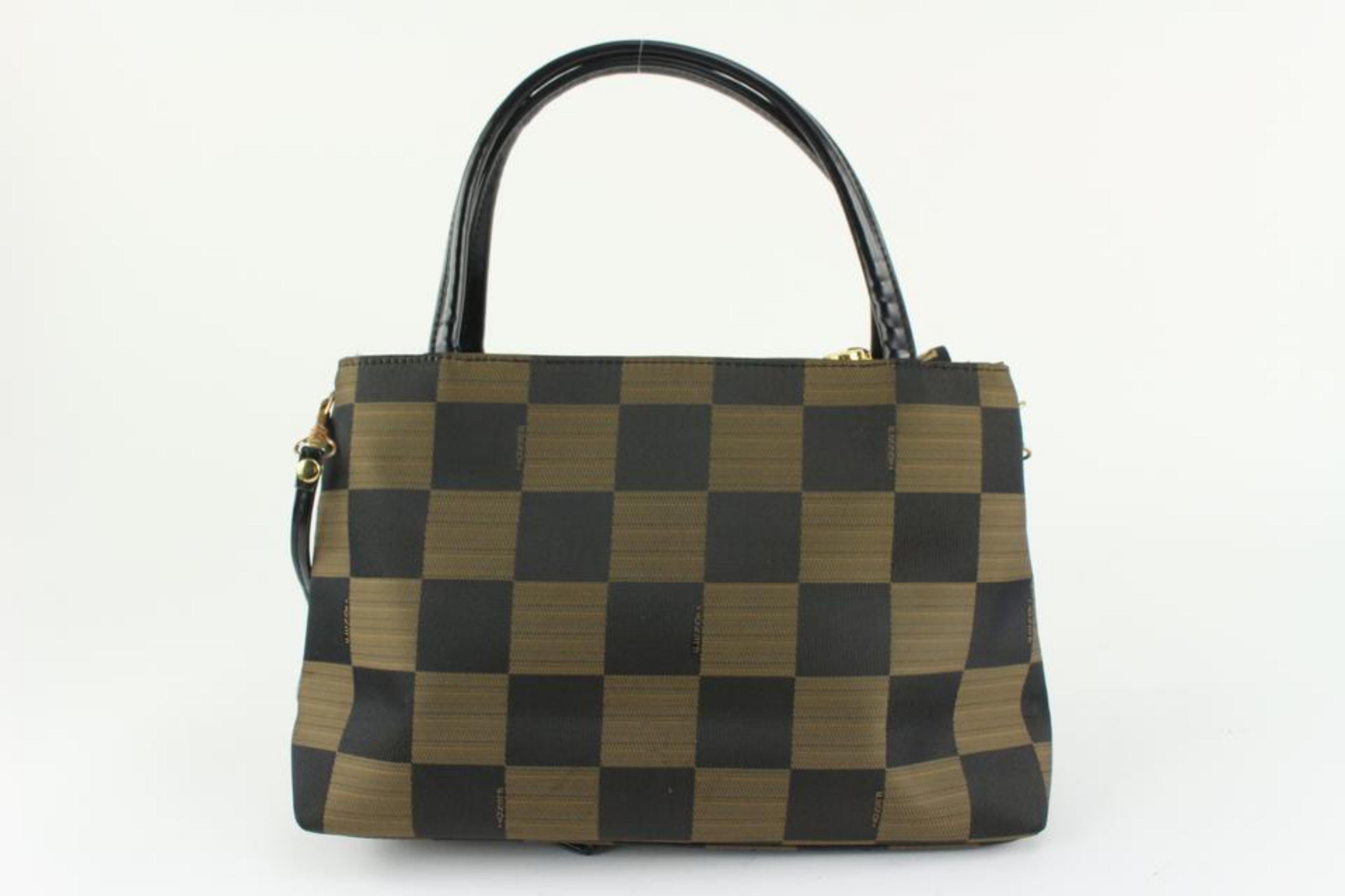 Fendi Rare Vintage Brown Checker Box 2way Tote with Pouch 1220f41 In Excellent Condition In Dix hills, NY