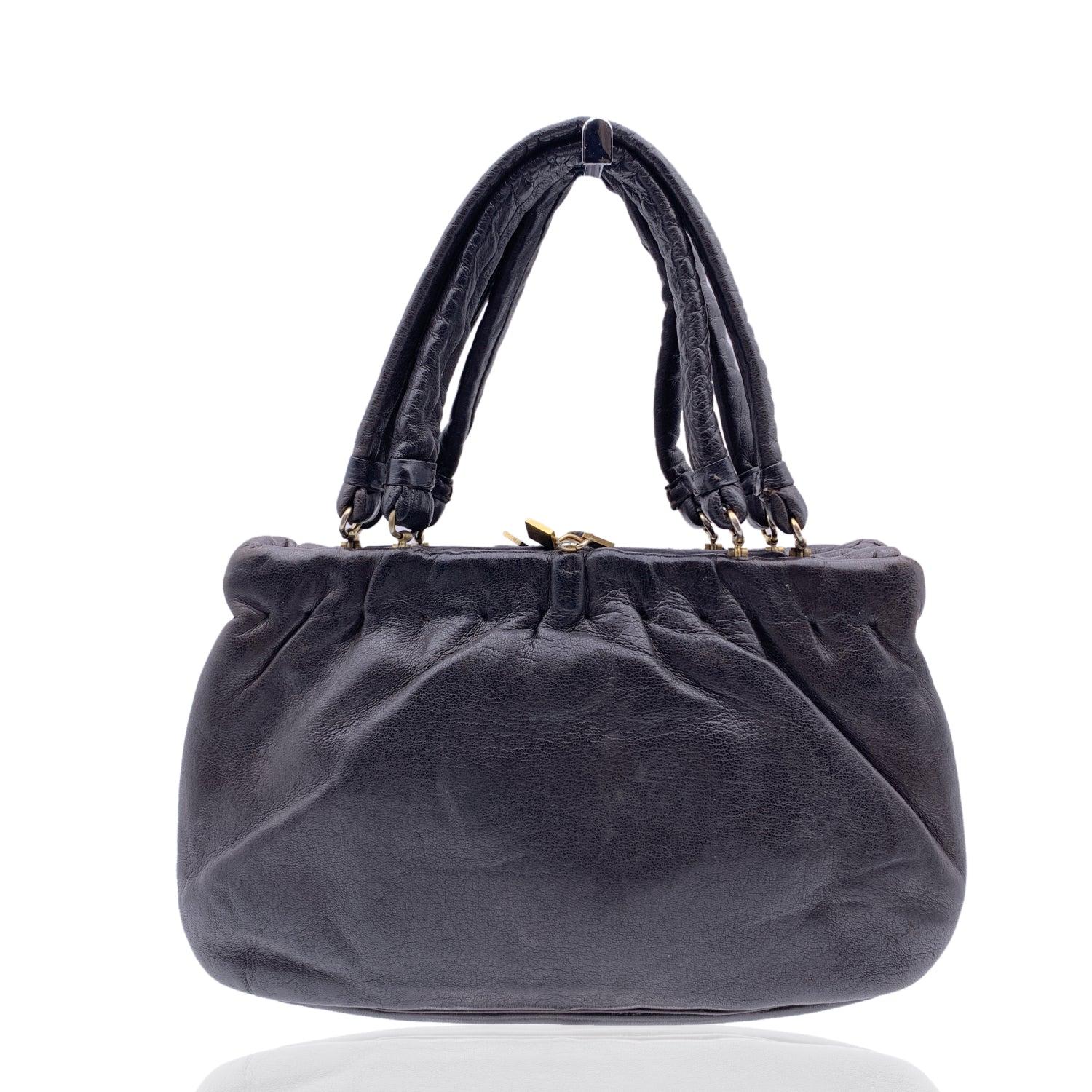 Fendi Rare Vintage Dark Brown Nappa Leather Handbag Satchel In Good Condition For Sale In Rome, Rome
