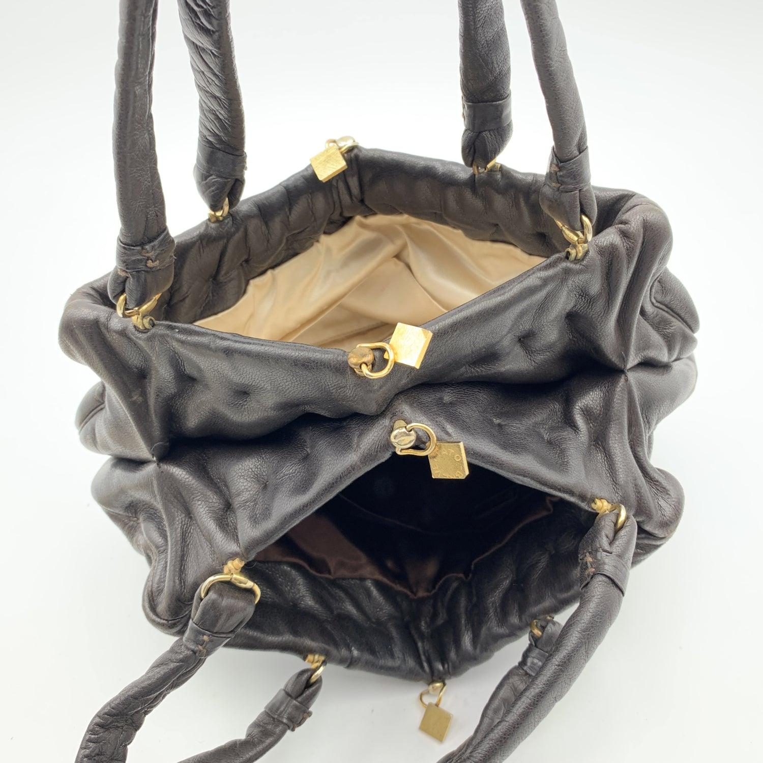Fendi Rare Vintage Dark Brown Nappa Leather Handbag Satchel Pour femmes en vente
