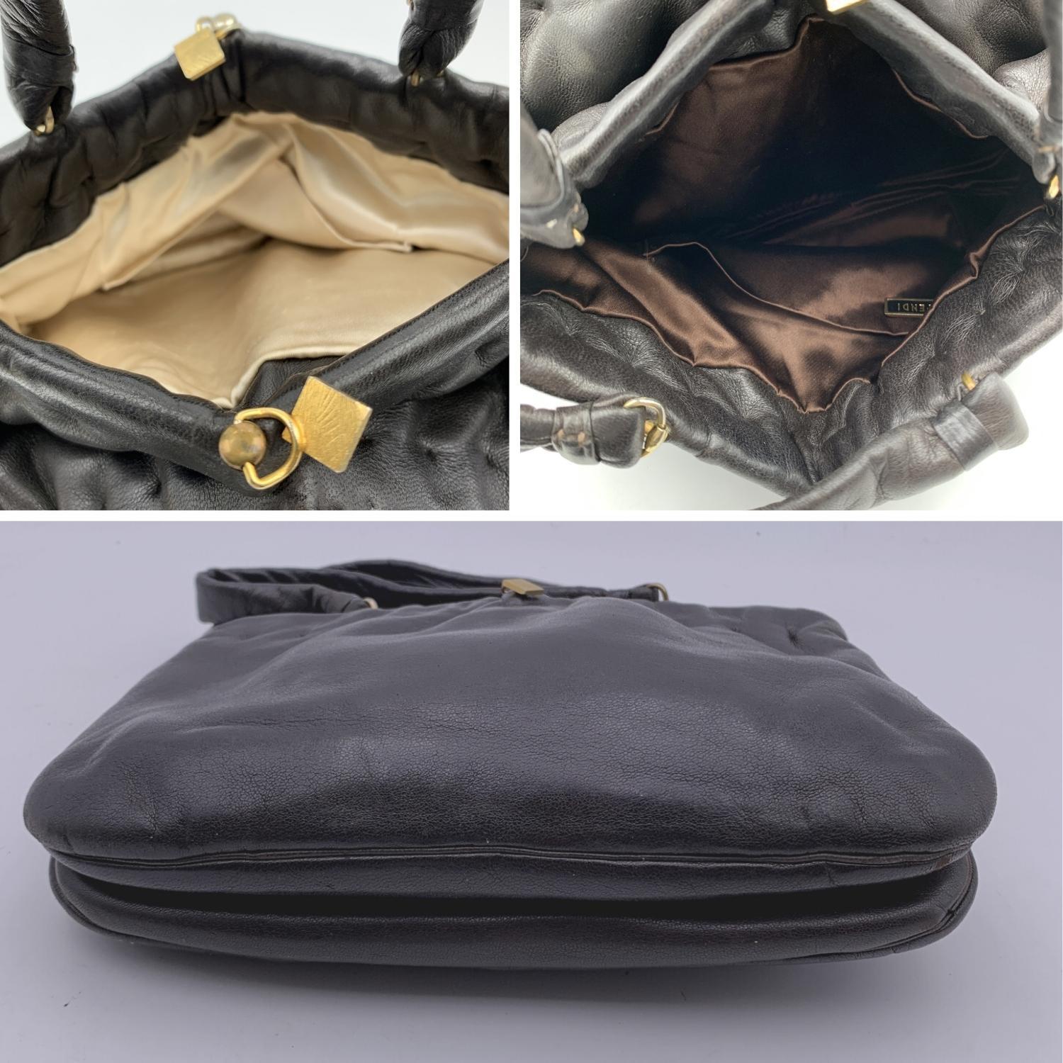 Fendi Rare Vintage Dark Brown Nappa Leather Handbag Satchel en vente 1