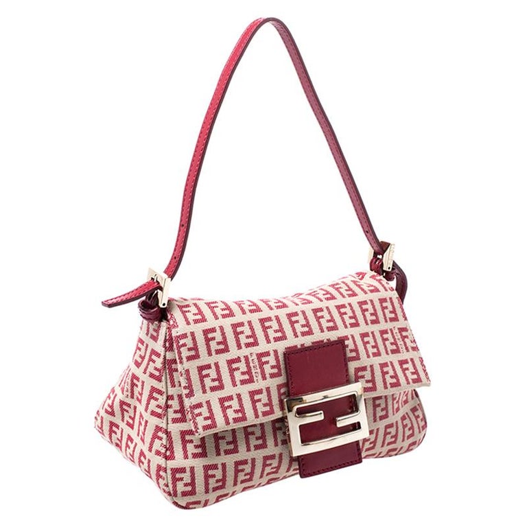 Fendi Red/Beige Canvas and Leather Mama Baguette Shoulder Bag For Sale ...