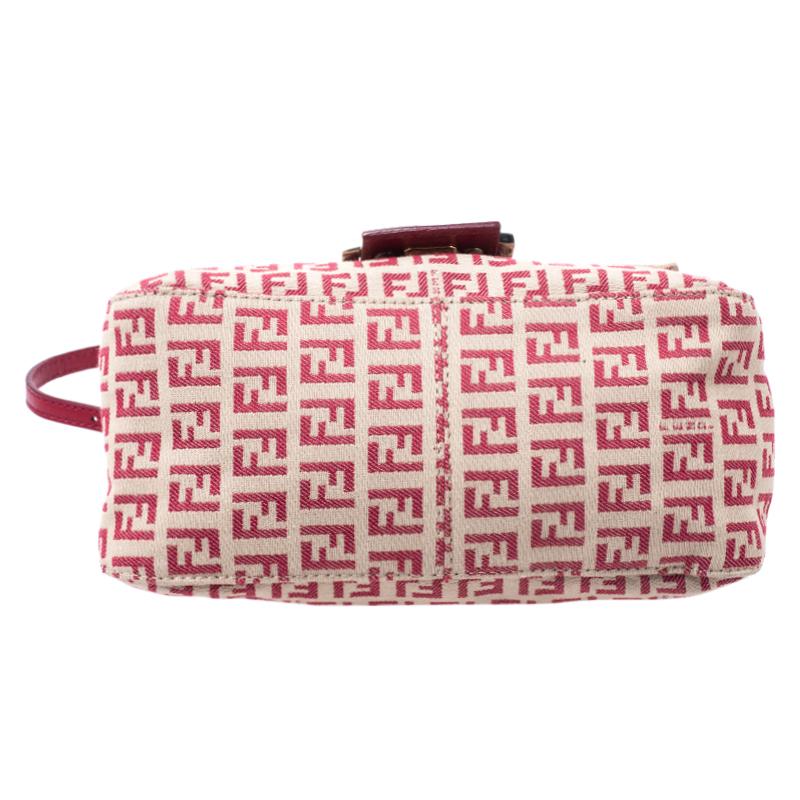 Women's Fendi Red/Beige Canvas and Leather Mama Baguette Shoulder Bag